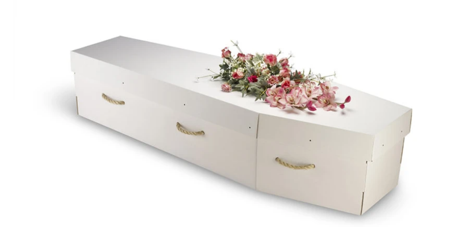 Cardboard and colourful coffin